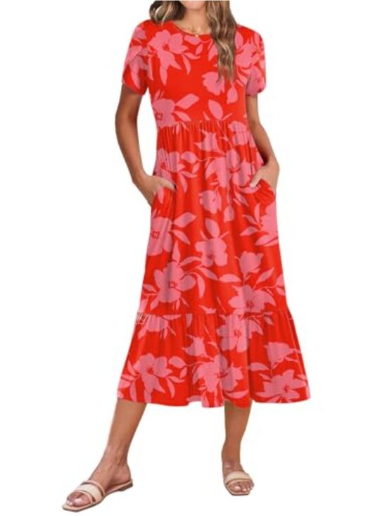Dresses & Skirts - ZEAGOO Flowy Tiered Midi A Line Dress with Pockets, Casual Summer Beach Sundress